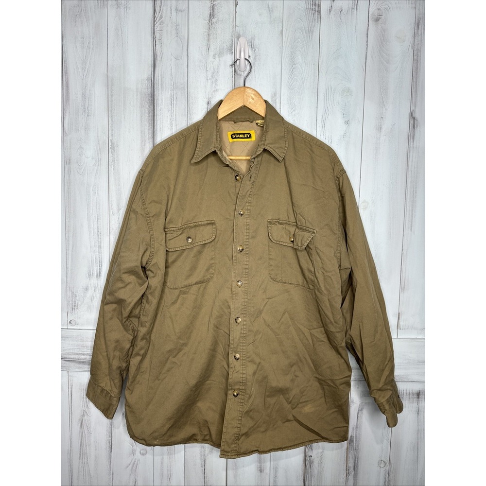 Stanley Mens Quilted Lining Shacket Jacket‎ LG Button Workwear Chores Barn Khaki